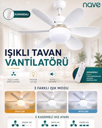NAVE NV-TV10 IŞIKLI TAVAN VANTILATORU 6 KANAT