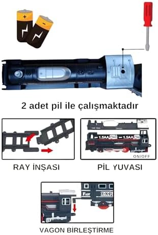 Alternative view of / 23 Parça Işıklı Klasik Tren Seti 96Cm 3 Farklı Ray Modeli Pilli Retro Tren raylı oyuncak full fonksiyon çocuklar için eğitici