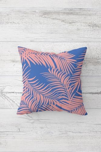 Zigzag Ve Tropikal Yaprak Desenli Gizli Fermuarlı Kırlent Kılıfı Koltuk Yastık Kılıfı Takım(4adet), Pembe-Mavi 45 x 45