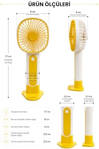 Alternative view of Mini El Fanı USB Şarjlı Type-C Bağlantılı 3 Kademeli Taşınabilir Elektrikli Fan Masaüstü ve El Tipi Kullanım Sarı Renk Serinletici Fan