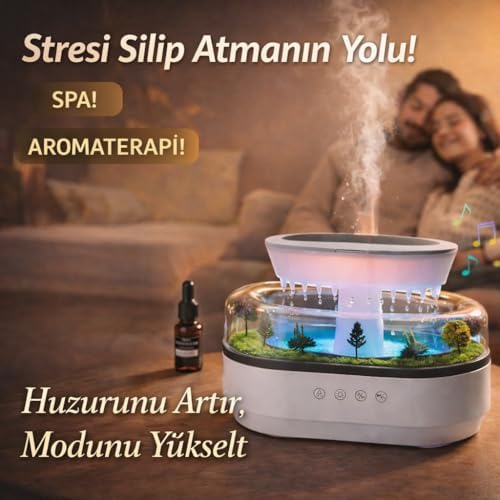 Alternative view of Yağmur Damlası Efektli Hava Nemlendirici ve Aroma Difüzör, Doğa Ses Modları, LED Ambiyans Işıklı, Sessiz Çalışma, Dekoratif Tasarım