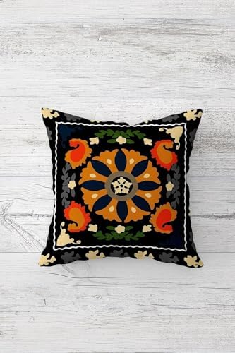 Etnik Desenli Bohemian Gizli Fermuarlı Kırlent Kılıfı Koltuk Yastık Kılıfı Takım(4adet), Turuncu-Kahve Bej 45 x 45