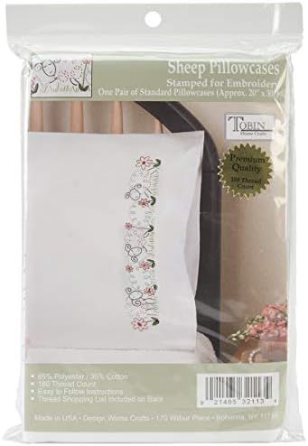 Tobin T232113 Damgalı Yastık Kılıfı Çifti Nakış Seti, 50,7 cm x 75,8 cm, Koyun, Beyaz - Görsel 3