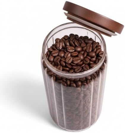 Akasya Kapaklı Çizgili Cam Kavanoz (1000ml /1 Litre) | Hava Geçirmez, Modern Fitilli Tasarım Gıda Saklama Kabı | Kahve, Çay, Kuruyemiş ve Bakliyat Kavanozu (9x20cm) - Görsel 3