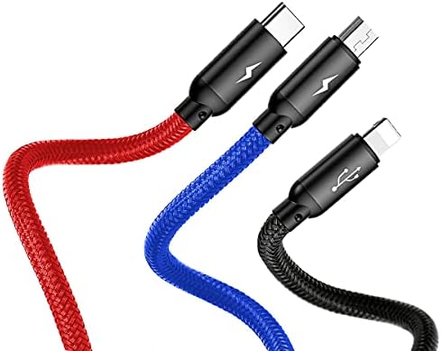 3 in 1, Lightning için Şarj & Data Aktarım, Micro USB & USB-C için Şarj Kablosu, 0.3 Metre, Siyah