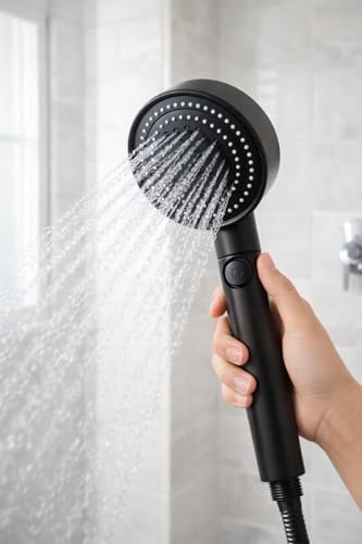 Siyah Pervaneli Turbo Duş Başlığı, 5 Akış Modlu Aç Kapa Kontrollü Yüksek Basınçlı Su Tasarruflu Masaj Etkili Modern Banyo El Duşu Standart Hortum Uyumlu - Görsel 3