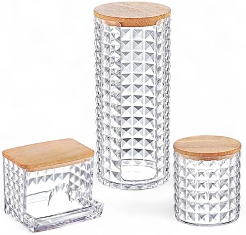 Alternative view of Diamond Ahşap Kapaklı 3'lü Organizer Set, Diamond Model Modern Pamukluk Düzenleyici Şık 3'lü Pamukluk Set - Şık ve Fonksiyonel Ahşap Kapaklı 3'lü Organizer Set