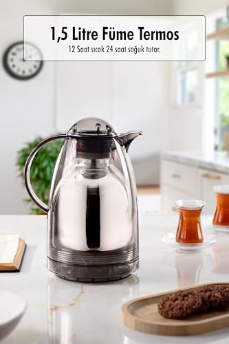 Alternative view of 1.5 LT Isı Yalıtımlı Çay Ve Soğuk Su Termosu Füme (12 Saat Sıcak Tutar& İçi Camdır)