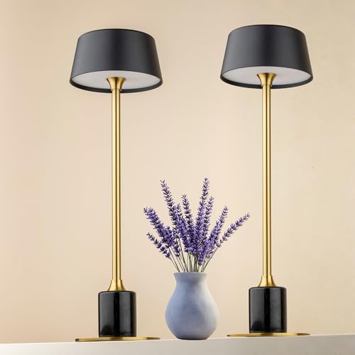 Amber LED MeraGold Masa Lambası, 3000K Günışığı, Şarj Edilebilir, Taşınabilir, 3 Kademe Dokunmatik Parlaklık Ayarı, Alüminyum Gövde, Mermer Görünüm, Restoran, Yemek Masası, Yatak Başı ve Çalışma Masası için
