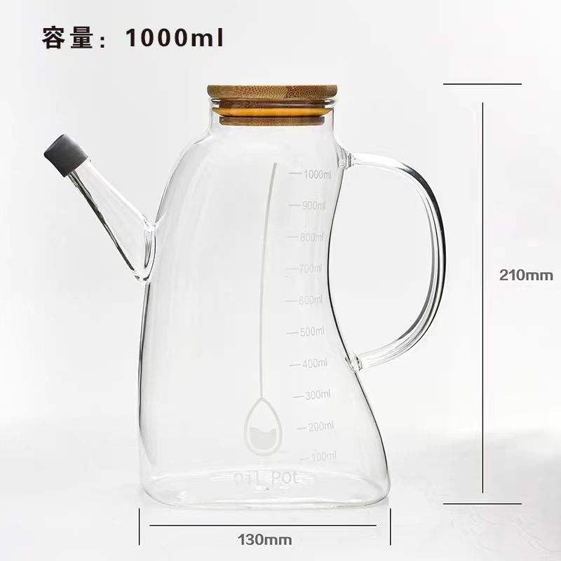 Alternative view of 1000ml Bambu Kapaklı Cam Yağlık ve Sirkelik – Dayanıklı ve Şeffaf Sıvı & Mutfak İçin Hassas Sıvı Ölçüm ve Saklama Çözümü 1000ml - Cam Sürahi Sıvı Ölçü Kabı