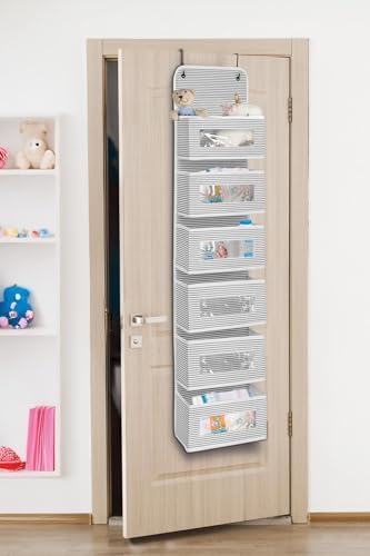 6 Katlı Kapı Arkası Düzenleyici Raf Bebek Eşyası Çocuk Odası Banyo Organizer (Gri - Beyaz Çizgili) - Görsel 2