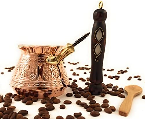 Alternative view of ACI Serisi (Orta-14 fl oz) - En Kalın Masif Oyulmuş Bakır Ahşap Saplı Türk Yunan Arapça Cezve, Ocak Üstü Kahve Makinesi, Jazzve, Cezve, Ibrik, Briki, Café Turco