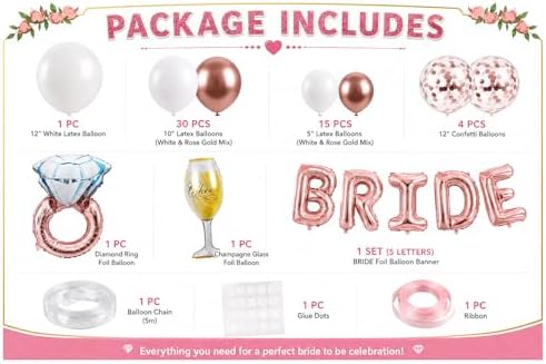 Bride To Be Bekarlığa Veda Parti Süsü Seti, Rose Gold Folyo Balonlu Gelin Partisi Dekorasyon Seti, Konfeti Balon ve Yüzük Balon Dahil
