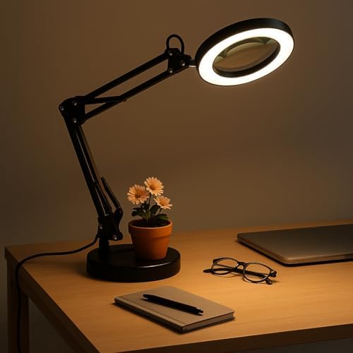 Büyüteçli Masa Lambası USB Güç Bağlantılı 10X Büyütmeli LED Işıklı Masaüstü Lamba 360 Derece Dönebilen Başlıklı Ayarlanabilir Parlaklık Seviyeli Esnek Kollu Çalışma Lambası | FLB06