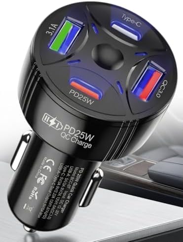 Super Şarj 4 Port PD25W, QC3.0, Araç Şarjı Çakmaklık, 2x Usb 2x Type-C, Çoklayıcı, 12-24V, 5V/6A Max, - Görsel 3