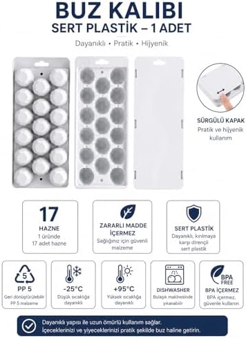 Buz Kalıbı Tekli, Sürgülü Kapak Sert Plastik 17 Hazneli İkiz Buzluk Seti, Buzluk, Buz Kabı, Buz Haznesi, Buz Kalıpları, Buz Tepsileri, Buz, Buz Yapma Kalıbı, Çok Amaçlı Buz Küpü Kalıbı - Görsel 3