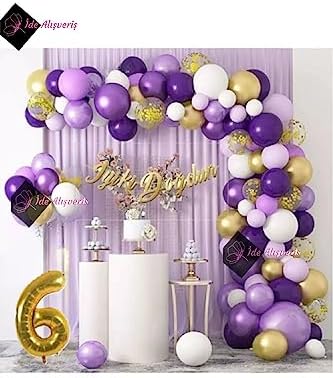 Alternative view of Bkmc 6 Yaş Macaron Mor Balon Zinciri Seti Gölge Mor Altın Balon Dekorasyon bmcNM768