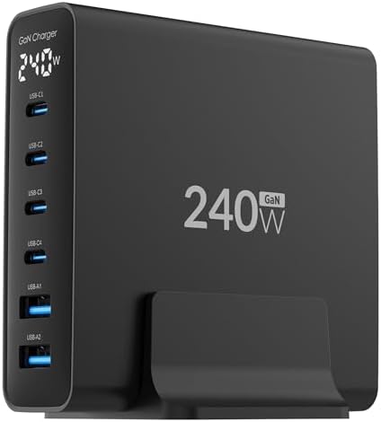 Alternative view of 240W GaN PD 3.1 Masaüstü Hızlı Şarj Cihazı 4 Type-C + 2 USB-A iPhone & MacBook & Laptop Uyumlu Şarj Aleti