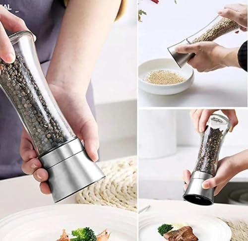 Paslanmaz Çelik Kapaklı Cam Gövdeli Baharat Değirmeni Seti 2'li 19 cm - Görsel 2