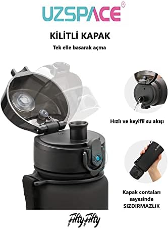 Uzspace Büyük Boy 28 cm 1000 ml 1 litre Tritan Su Matarası 14 Renk FiftyFifty Softtouch - Görsel 3