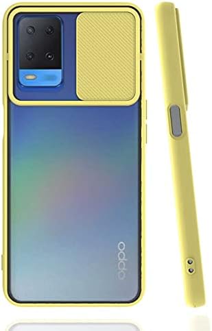 Oppo A54 4G ile uyumlu Kılıf Slayt Sürgülü Arkası Buzlu Lensi Kapak - Sarı