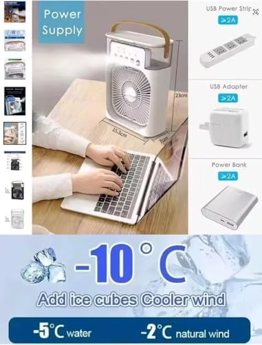 Alternative view of Şarjlı Soğutmalı Vantilatör - Beyaz - 7 Renk LED Işıklı Mini Hava Soğutucu, Buharlı Nemlendirici, Parfüm Hazneli, Zaman Ayarlı, Taşınabilir USB Fan (Ev & Ofis İçin)