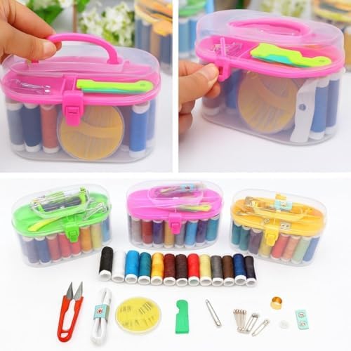 Mini Komple Dikiş Seti, 8 Renkli İplik, Makas, İğne, Mezura, Düğme ve Taşıma Çantalı, Ev ve Seyahat için Pratik DIY Dikiş Malzemeleri