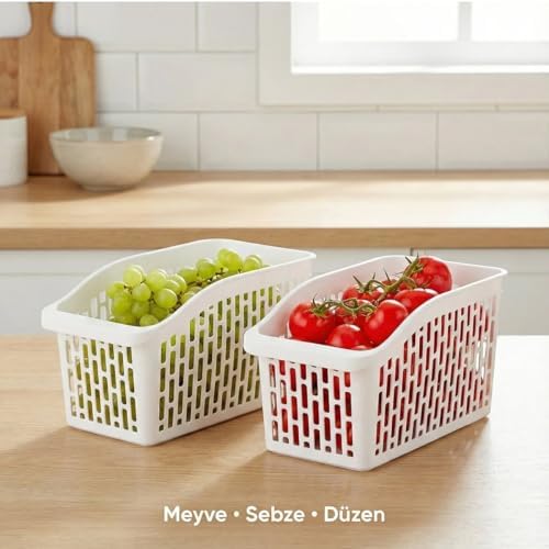 Smartizi 3'lü Organizer Seti - Midi Boy (Orta Boy) Beyaz Buzdolabı ve Mutfak Düzenleyici (16 x 29 x 17 cm)
