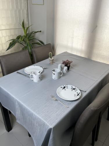 vi Ihlamur keten görünümlü, su geçirimsiz, kayma yapmayan premium masa örtüsü (145 cm x 260 cm, Bej)