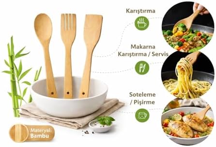 BAMBU MUTFAK SETİ, KAŞIK, ÇATAL, SPATULA, DOĞAL AHŞAP, ÇİZMEZ, TAVA DOSTU, 3 PARÇA,BAMBU MUTFAK GEREÇLERİ SETİ, KAŞIK, SERVİS ÇATALI, DÜZ SPATULA, ISIYA DAYANIKLI, DOĞAL MALZEME, 3'LÜ SET - Görsel 2