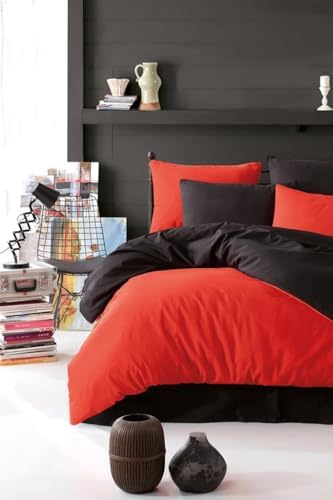 Nevresim Takımı Çarşafı Lastikli Çift Taraflı Çift Kişilik 200x220 -Siyah Kırmızı - Görsel 2