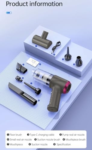 Araba Süpürgesi Dahili Işıklı Taşınabilir Kablosuz, Şarj Edilebilir Süpürge, 18000 PA Yüksek Güçlü Fırçasız Motor, 4000mAh, Ev, Ofis, Bilgisayar için Çoklu Başlıklı LT-145 Titanium