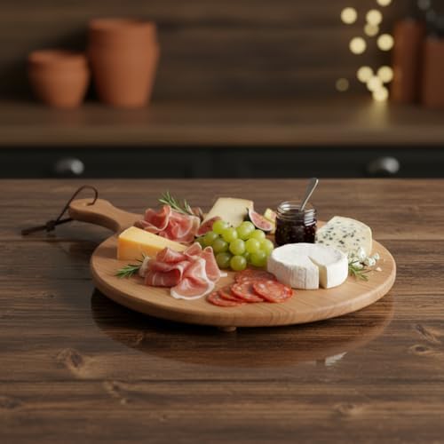 Ayaklı Akasya Sunum Tabağı ve Servis Tahtası (40x30 cm) | Doğal Ahşap Modern Peynir, Şarküteri, Pizza ve Kahvaltı Tahtası | Saplı ve Yükseltilmiş Ayaklı Sunumluk - Görsel 2