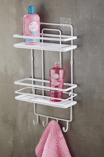 Yapışkanlı Ömür Boyu Paslanmaz Kristal Ayarlanabilir Raf Banyo Düzenleyici Şampuanlık Beyaz Lş-02 - Görsel 3