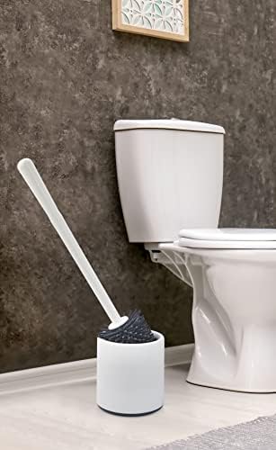 Silikon WC Tuvalet Banyo Fırçası Klozet Fırçası Beyaz-Gri Oval