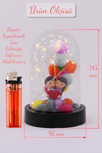 Telvesse 3 Modlu Led Işıklı Fanus İçinde Sevgili Çift Detaylı Sevgiliye Hediyelik Dekoratif Gece Lambası