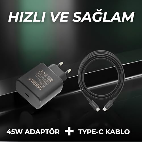 Nodar 45W Süper Hızlı USB-C Şarj Aleti Seti | 1 Metre Type-C to Type-C Kablo Dahil | PD Hızlı Şarj, Kısa Devre ve Yüksek Voltaj Korumalı | Siyah, ND1007 - Görsel 3