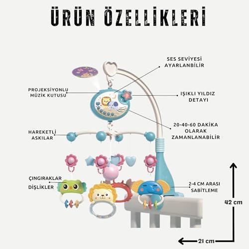 Alternative view of Oyuncak Pilli Işıklı Müzikli Projektörlü Kumandalı Sabitlemeli Dönence Çıngıraklı Dişlikli Bebek Yatıştırıcı Zaman Ayarlı (mavi)