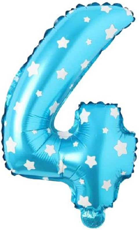 4 Rakamlı 16 İnç Mavi Yıldızlı Folyo Balon 36 CM (Mavi)