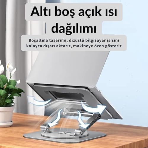 Coofbe Yükseklik Ayarlı 360 Döner Alüminyum Laptop Standı Laptop Sehpası Açı Yükseklik Ayarlı Kaymaz Padli