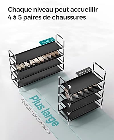 4 Katlı Ayakkabı Rafı, Antre Dolabı İçin Ayakkabı Saklama Çözümü, İnce ve Yer Tasarrufu Sağlayan, Metal Çerçeve, Dokuma Olmayan Kumaş Raflar, Siyah Lsh054B01 - Görsel 3