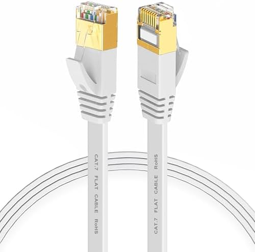 CAT7 Ethernet Kablosu (1 METRE) - 10Gbps’ye Kadar Veri Aktarımı - Fabrikasyon RJ45 Konnektörlü - Yassı Flat Tasarım - 600MHz - Beyaz
