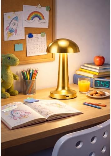 Alternative view of Mantar Lamba Dokunmatik 3 Kademeli LED Masa Lambası Şarj Edilebilir Kablosuz Taşınabilir Gece Lambası Dekoratif Gold Abajur