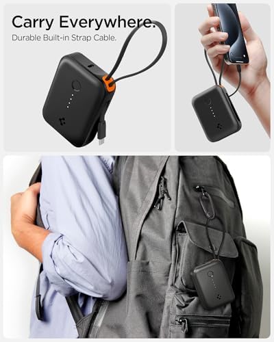 10000 mAh Ultra Mini 30W USB-C + USB-A Giriş/Çıkış Hızlı Şarj 3 Portlu Powerbank/Type-C Dahili Kablolu Taşınabilir Şarj Cihazı EA3010BT Black - ABA09023