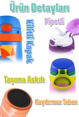 Çocuk 350 Ml Pipetli Paslanmaz Çelik Termos Bpa İçermez 7 Renk (Açık Yeşil)