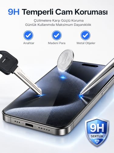 Ekran Koruyucu, iPhone 15 Pro Max ile Uyumlu, 6D Hayalet Kırılmaz Cam, 9H Sertlik, Şeffaf, Temperli Cam - Görsel 3
