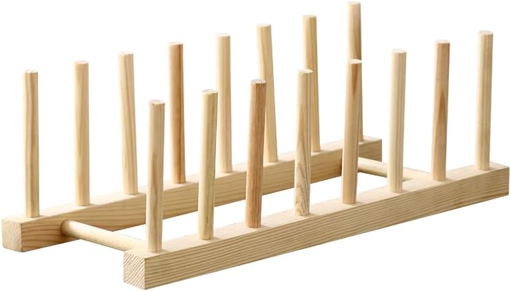 Ahşap Tabaklık, Doğal Ahşap Mutfak Organizeri, 28x13x10 cm, 6 Bölmeli Tabak Tutucu