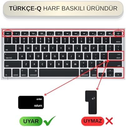 Alternative view of MacBook Klavye Koruyucu Silikon | US Klavyeyi Türkçe Q Baskıya Dönüştürür | MacBook Air 13 inç ve MacBook Pro 13–15 inç (A1369, A1466, A1278, A1425, A1502, A1286, A1398) Uyumlu Siyah Gri