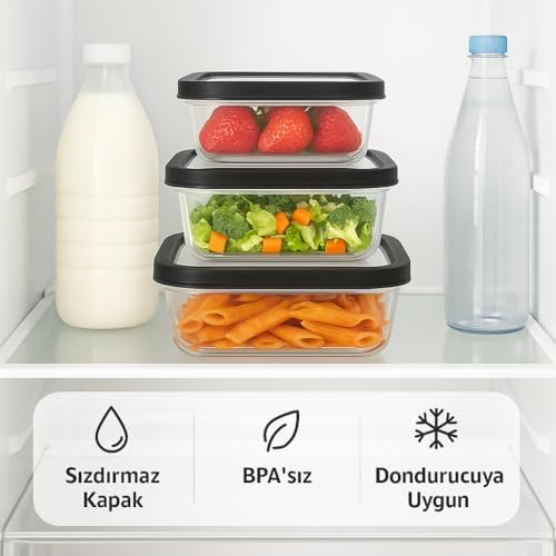 3’lü Sızdırmaz Saklama Kabı Seti (300ml + 600ml + 1200ml) | Şeffaf Plastik, Kapaklı, Buzdolabı, Yemek ve Mutfak Düzenleyici Saklama Kutusu
