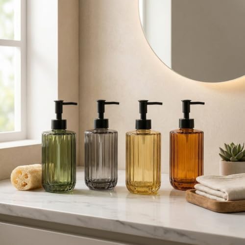 1 Adet 500 ml Cam Sıvı Sabunluk - Şık Tasarım - 4 Farklı Renk Seçeneği (Asorti Gönderim)